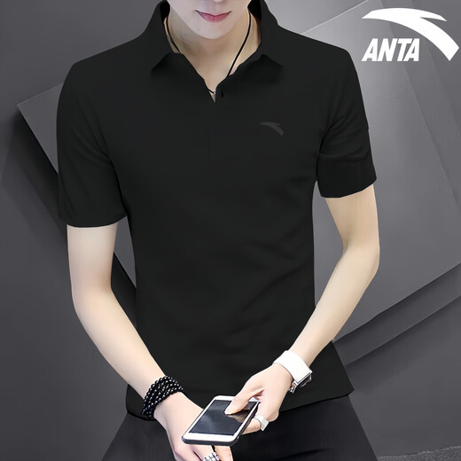 
Anta short-sleeved men's POLO shirt summer new men's T-shirt ice silk breathable sports clothes black top high-end men's clothing Obsidian black XL