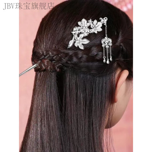 JBV Old Phoenix 999 sterling silver pure silver new style autumn maple leaf hairpin Chinese style ancient style walking tassel silver hairpin hairpin maple leaf hairpin same style