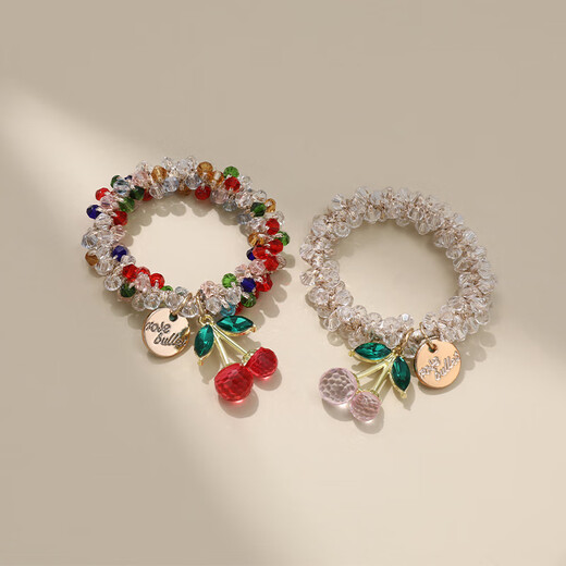 Chimera (CHIMERA) 2 pieces of sweet beaded cherry rubber band ponytail high elastic hair circle ball hair rope headband girl birthday gift