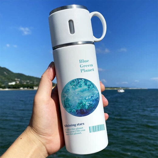 Thermomètre Blue Earth Blue Chengliu Small Fresh Literary Water Cup Original Niche Design With Cup Lid 316 acier inoxydable 316 Matériau 420ML CUD CAN CUP BW7027 PLANET