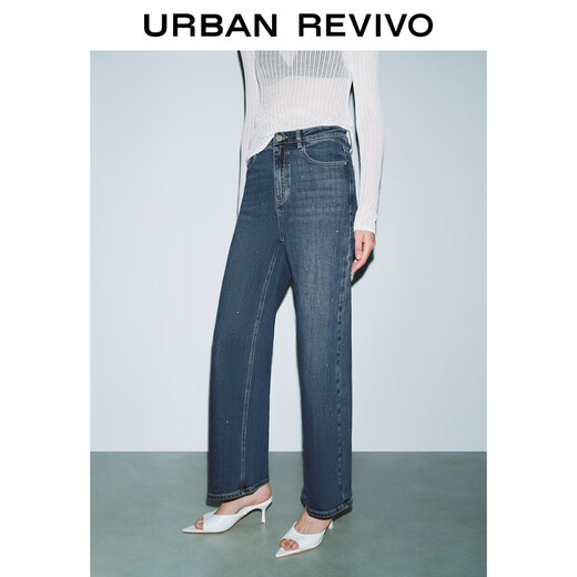 
UR[HOT]2025 autumn new women's denim rejuvenated casual diamond jewelry jeans UWG850166 blue 28