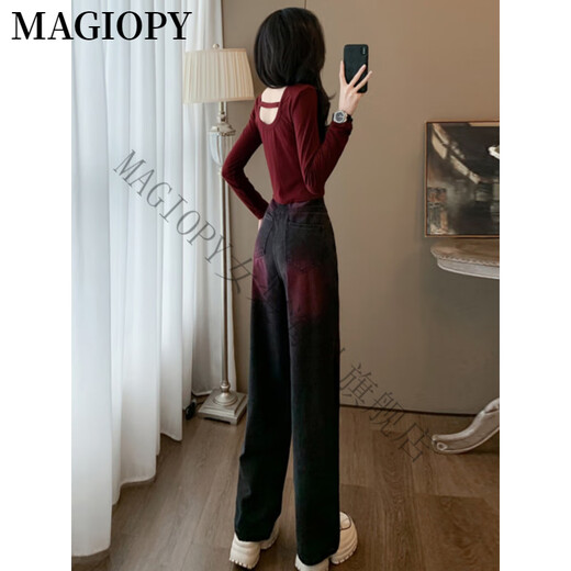 Magiopy International Luxury High-End Brand Hong Kong Style Fashion Fashion Traje para mujeres 2025 Spring Slim Fit Short Camiseta de manga larga Tendencia Top + Pantalones XL (121-130Jin [Jin equivale a 0.5 kg])