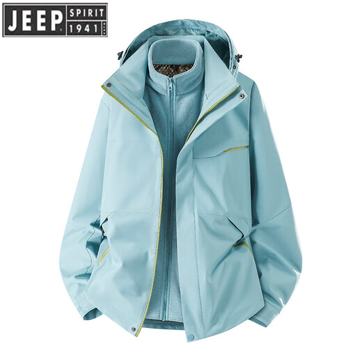 
JEEP SPIRIT Jeep Shock Clothes Women's 2025 new three-in-one solid color jacket outdoor windproof waterproof hiking suit Beili powder L