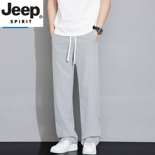 Jeep Spirit Light Luxury High-end Summer Ice Silk Silk Straight Leg Casual Bants для мужского льда.