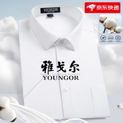 雅戈尔旗舰官方店男士短袖衬衫中年商务休闲条纹免烫抗皱职业正装纯色棉 小蓝条 DX6623 39 建议120-135斤