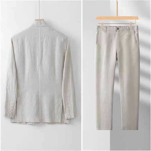 DK high-end men's 100% linen casual suit men's suit spring and summer thin coat loose linen suit two-piece linen color two-piece suit (top + pants) S recommended 110-130 Jin Jin equals 0.5 kg
