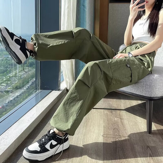 Pantalon de travail de usure de dopamine simple décontractée pour les femmes au printemps et à l'été cordon hip-hop mince-feel large pantalon de plancher