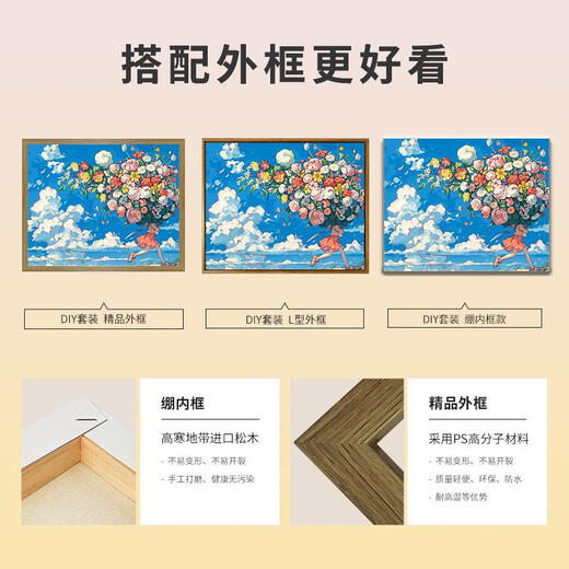 三栖虎宫崎骏系花卉数字油画diy手绘画画填色丙烯油彩涂色填充油画 X9734 3040色块较小不好画油画套餐+L