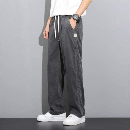 
Heyu Tiansi Jeans Men's Summer Thin Style Fashion Brand Straight Loose Men's Ice Silk Wide Legs Summer Casual Long Trousers 1048 Gray M (Suggested 90-115 Jin [Jin equals 0.5 kg])
