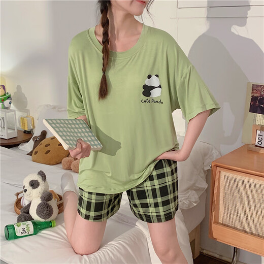 UKUHPK睡衣女夏季莫代尔短袖短裤带胸垫薄款家居服套头甜美休闲套装外穿 hds-1478# M
