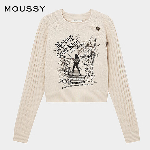 
Moussy2025 early autumn new dark gothic pattern short knit sweater sweater for women 028IAZ70-1019 013 ivory color equal size