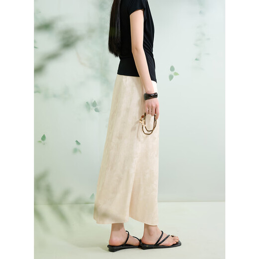 Three Color [Yuying Streamlight] 2025 Summer New Chinese Slit Satin Skirt Long Skirt Cool C Beige S