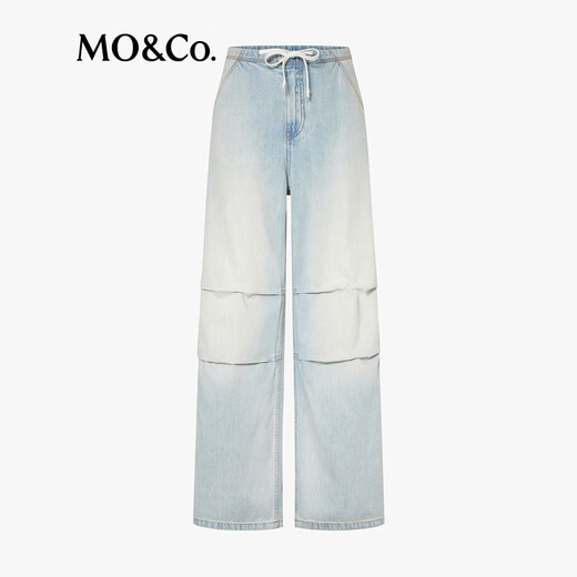
MO/Co.[active series] Jeans 2025 autumn new product drawstring mid-waist pinch wide-leg pants MBE3JEN008 denim blue S/S