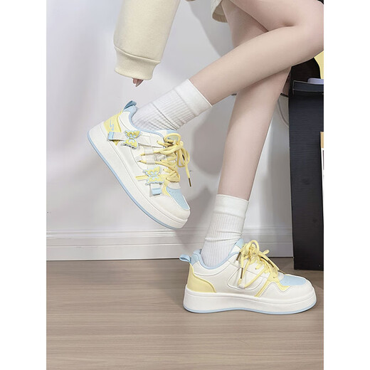 Renbische Matcha Green Butterfly kleine weiße Schuhe Frauen neue modische und vielseitige Freizeitschuhe Frauen dicker alleinerer koreanischer Boardschuhe weiße Lan Yellow 37