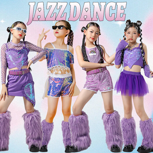 Yu Senyi Show de moda para niños Modelo Show Ropa de moda 1 Junio ​​1 Jazz Dance Disfraz Girl Purple Sequin Fashion Clothy Skirt Set solo Net Top J3524+ Vest J3 One Size 120cm