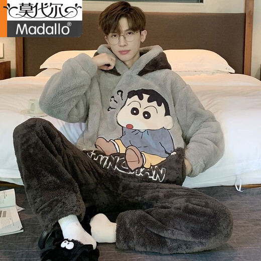 Modal Herren Pyjamas Herrenkoralle Velvet Winter Student Cartoon Lose Winter Flanell verdickte Plüsch-Kleidungsstückset *Zs *9902 [doppelseitiger Plüsch-Set] XL Standard (130-150jin [Jin gleich 0,5 kg]))