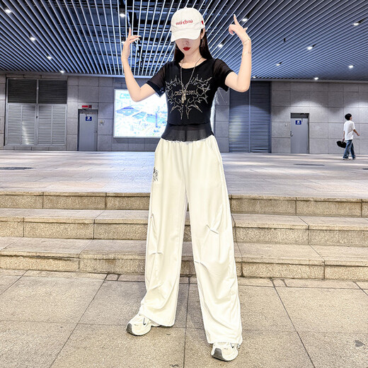 勤度爵士舞服装女套装成人夏季短袖休闲运动团演出服曳步舞跳舞广场舞 玫红色上衣8829+白裤子6627 M
