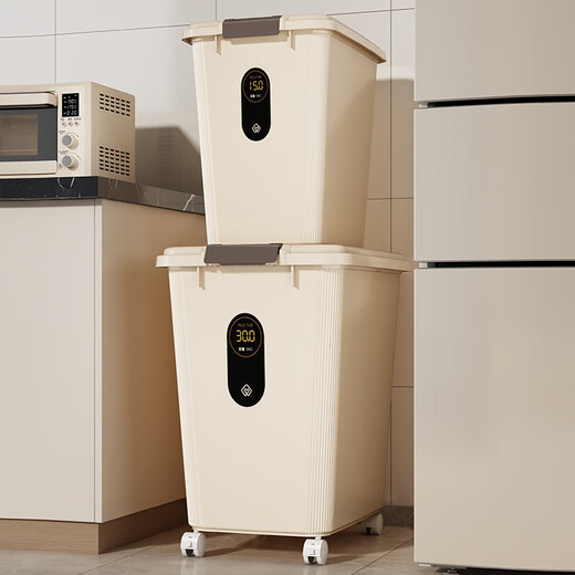 Rice bucket insect-proof and moisture-proof sealed rice box rice cylinder thickened flour noodle bucket rice bucket storage box miscellaneous grain bucket content cup white transparent - wheeled 60 Jin Jin equals 0.5 kg rice/50 Jin Jin equals 0.5 kg noodles