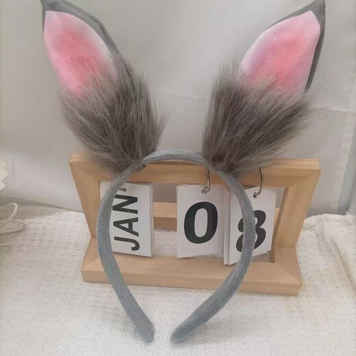 ENRMIIV Halloween Bunny Ears Headband Velvet Hairpin Cos Officer Judy Disney Play Photo Hoop Headband Hair Accessories White + Pink Long Hair Rabbit Ears Headband