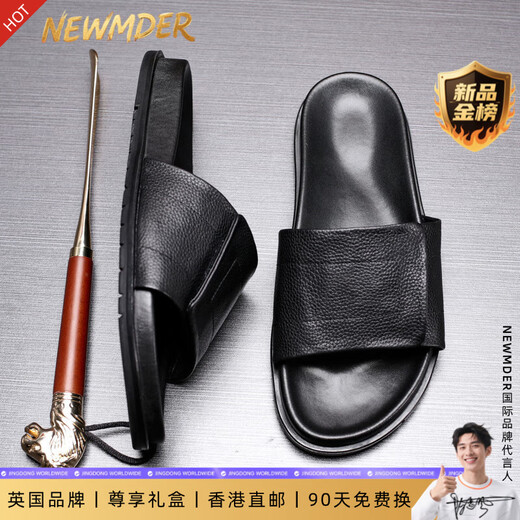 NEWMDER拖鞋男外穿高颜值2025新款夏季透气凉拖 高档黑色 (现货速达) 38 (240mm)