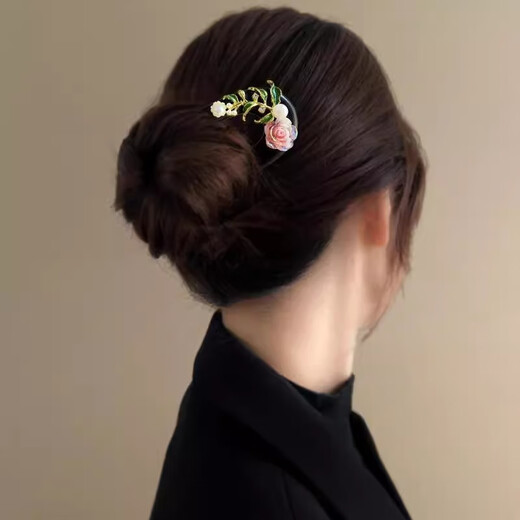 Shiyun New Chinese Style Retro U-shaped Hairpin - Wooden U-shaped Double Hairpin Flower Hairpin Daily Hairpin Ancient Style Hanfu Cheongsam