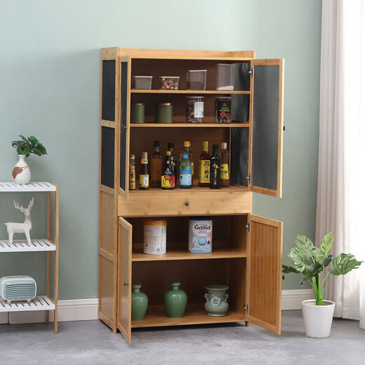 Küchenschrank mehrschichtiger Aufbewahrung Haushalt Lagerschrank Einfacher Küchenschrank fester Bambusholz wirtschaftliche Mikrowellenofenschrank Originalfarbe Höhe 16859 Zeichnen von Diamantmaschen Ersatz 4 Türen