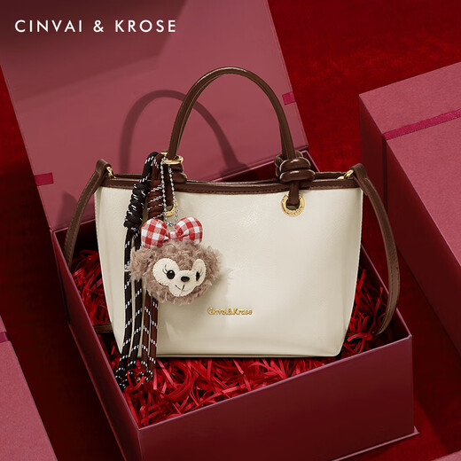 CinvaiKrose母节礼物小c&k包包女式2025新款斜挎包手提单肩水桶包 米白色【限定礼盒+拉菲+手提袋】