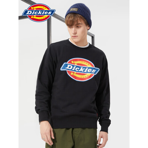 Dickies情侣全棉圆领卫衣女春夏新款男毛圈布休闲宽松上衣潮7059 黑色12596 镭射大logo-男女同款 XS