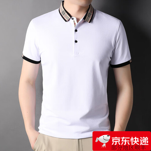 奇阿玛尼亚丝光棉短袖polo衫男纯棉中青年翻领爸爸装休闲半袖T恤 米白色 1517(74%棉) M 170/84A 125-145斤
