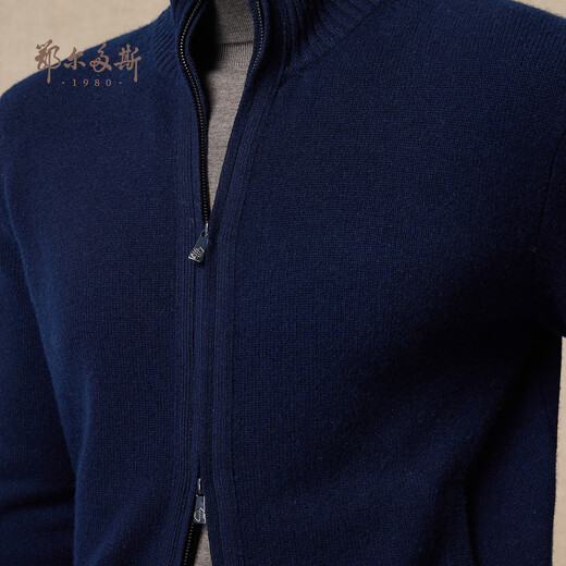 Ordos 1980 Autumn and Winter Pure Cashmere Half Turtle Collar Zipper Cardigan Navy Blue-25 2XL 185/104A