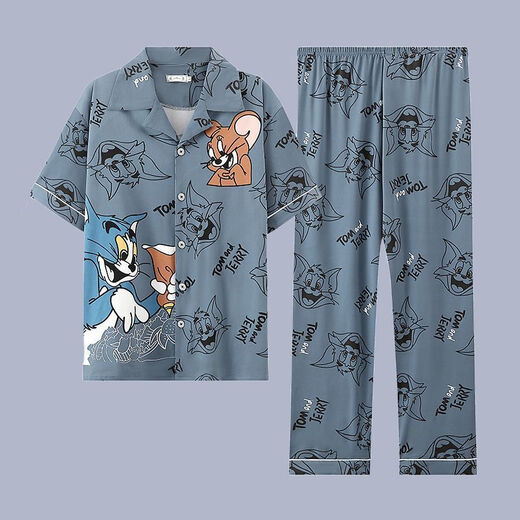 TTPMER PAJAMAS MEN'S COTTON COTTON COTTON COLON CARTRE CARDIGAN SUMBRIGAN MINE SÉTUDIANT DE LA SIGLE DES VOCTES DES JEUNES DES JEUNESS G3884 Bleu (à manches courtes) 180 XL [recommandée 120-140jin [Jin équivaut à 0,5 kg]]]