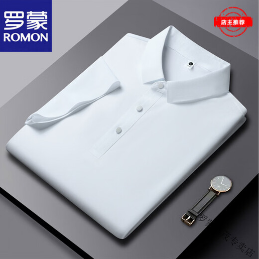 罗蒙（ROMON）品牌夏季新款冰丝无痕短袖POLO衫男士商务休闲纯色速干薄款t恤男 轻奢高端-HT/YH12358藏青 短袖PO M 【建议90-115斤】