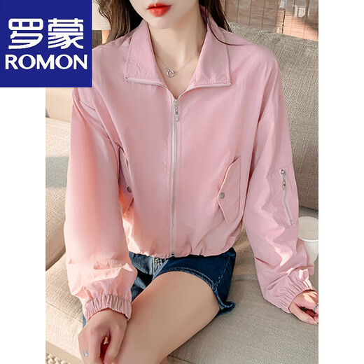 罗蒙（ROMON）2025春夏季新款美式抽绳工装短款薄款夹克开衫防晒外套小个女修身 白色 S 建议80-95斤