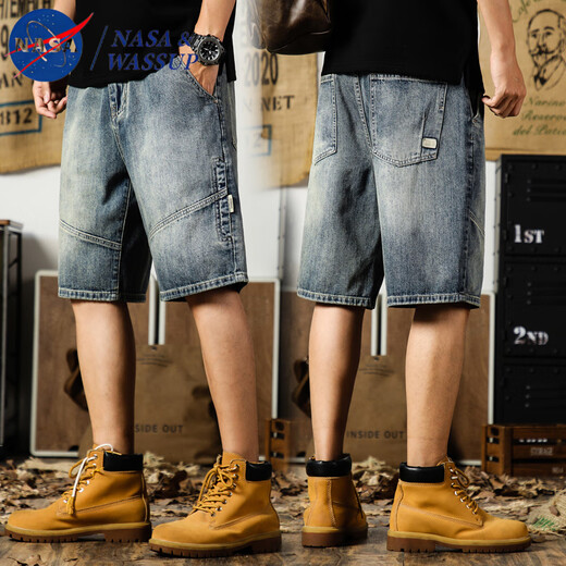 nasawassup潮牌美式休闲宽松复古多口袋牛仔短裤男5分ins夏季薄款凉感五分裤 9926蓝色 30 适合115-125斤