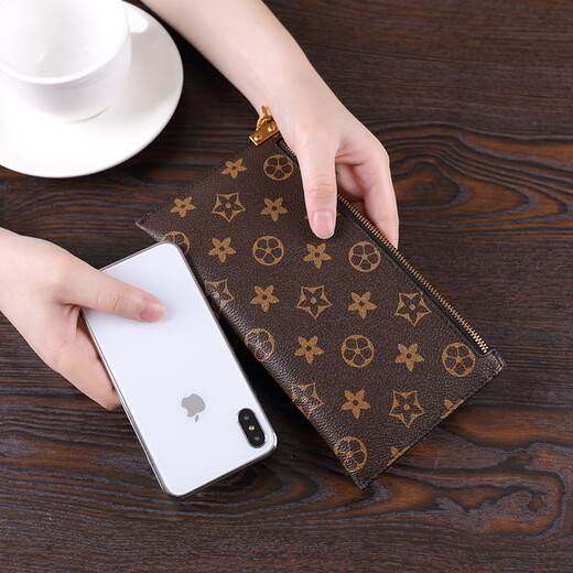 Kangaroo Leather Women's Long Wallet Women's Zipper Wallet Multiple Card Slots Light Luxury Clutch Mobile Phone Bag Presbyopia Coffee