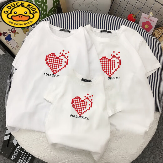G.DUCKKIDS炸街亲子装三口2024新款潮一家四口t恤母女装夏装洋气纯棉短袖T N761：红色 180 XL