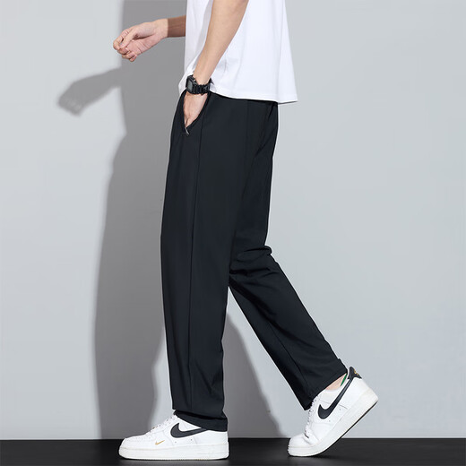 皮尔卡丹（pierre cardin）男士夏季薄款裤子冰丝运动裤男新款宽松弹力直筒长男生速干休闲裤 6629深灰色 L [推荐110-125斤]