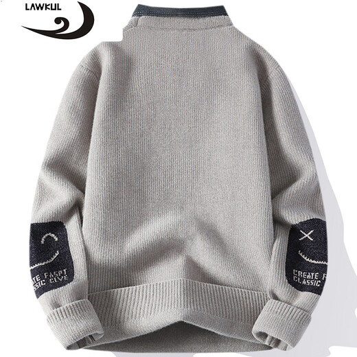 浪古 LAWKUL毛衣冬款男新款加厚秋冬季保暖衣服非羊潮毛衫衬衫领打底衫针织衫 带领M9901米白色 M