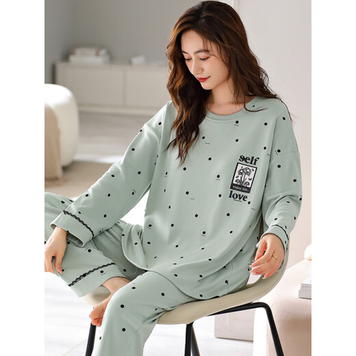 Mrs. Yuan 5xl Extra-große Größe Baumwolle langärmelige Pyjamas für Frauen Frühling und Herbst Fett MM plus Fett Plus Größe 200 Jin [Jin entspricht 0,5 kg] lila lässige zweiköpfige Zweiköpfe KN9207 Langsalzhose reine Baumwolle M [80-100 Jin [Jin Equals Equals Gon 0,5 kg]]]