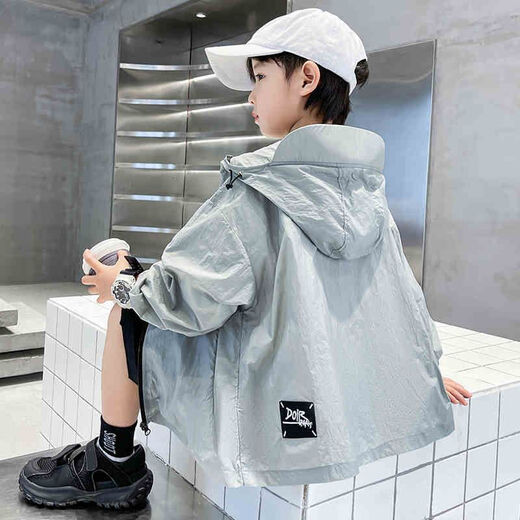 Boys' sun protection clothing jacket thin 2025 new medium and large children's summer boys' sun protection clothing gray 150