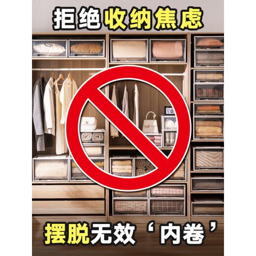 何佳功衣柜收纳箱抽屉式衣物收纳盒家用衣服储物箱塑料透明内衣收纳柜子 一个装茶色【出口品质/免安装】 C3523[深45*宽35*高23CM]