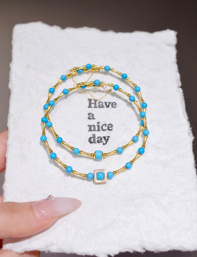 VZZS original mine green pine blue pine bamboo bracelet 18k gold inlaid with versatile temperament elegant white mother-of-pearl beads