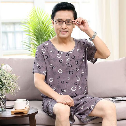 Mu Fengqing Summer en soie en soie Nouveau pyjama Pyjama d'âge moyen et âgé pour hommes et personnes âgées Round Neck Pullover Shorts à manches courtes à manches à manches à manches courtes 2694 VILLES CHOSS L Recommandé 100-135 Jin [Jin est égal à 0,5 kg]