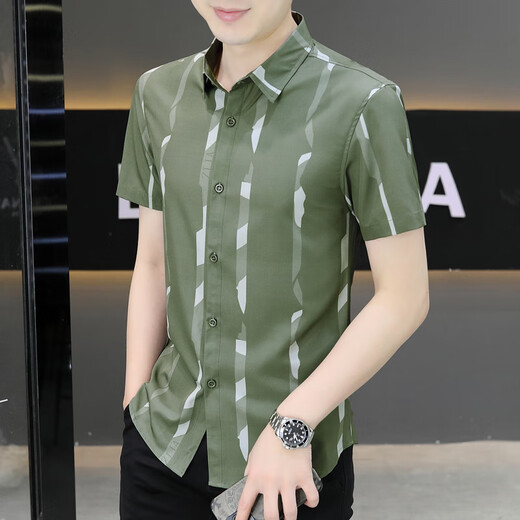 Pierre Cardin Neu 2025 Sommer-Herren-Kurzärmel-Hemd Trendy hübsches Eis Silk Zentimeter Dünnes kühles Hemd 7027 Schwarz M 90-110Jin [Jin ist gleich 0,5 kg]
