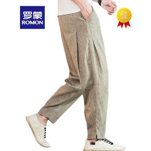 Romon Trendy chinesischer Stil Leinenhose Herren Sommer dünne losen Sportwäscheton -Wäsche harun lässige lange Hosen grau m