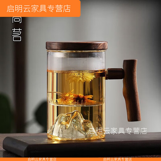 XMSJ优质个人专用泡茶杯茶水分离男士带把喝茶水杯玻璃日式茶道杯子 升级9194鸿崖件杯榉木450 升级200mL(含)-400mL(含)