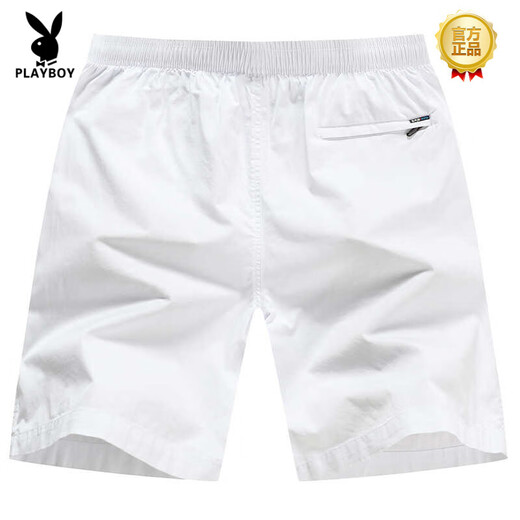 Playboy (Playboy) Shorts en coton haut de gamme Mente Men's Summer Summer Pantalon Coton Cotton Beach Pantals Cotton Bree Shorts White P-White [9273] Zipper Pocket L [115-135jin [Jin est égal à environ 0,5 kg]]]