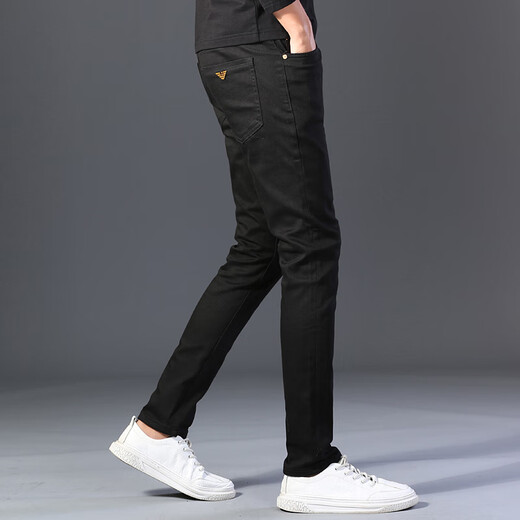 Chiarmania European Pure Black Jeans Frühling und Sommer schlanke Füße Straight Hosen vierseitige Stretch Casual Hosen 683 Schwarzer regulär 28 [Taillenumfang 2 Fuß 1]