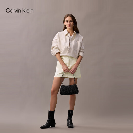 Calvin KleinJeans 25 spring and summer new women's trendy retro sexy hot girl ck cotton A-line denim skirt 47B728G RG3-denim white S 27
