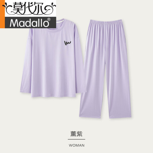 Modal anti-mite pure cotton couple pajamas for women spring and autumn long-sleeved cardigan autumn and winter casual men's home wear suit 7E2694 female-double length M